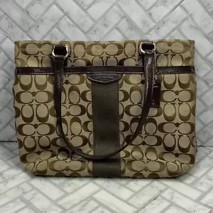 Coach New York D1405-F28504 Signature Canvas Handbag W/Leather Handles Purse Bag - Imagen 1 de 10