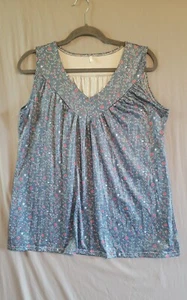 Blau Ditsy Blumen ärmellos Bluse Top fließend V-Ausschnitt Größe Medium - Bild 1 von 9
