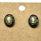 Estate Find Tiny Cameo Stud Post Earrings Blue Background 1/2" Tall