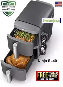 Ninja SL401 DoubleStack XL 2-Basket Air Fryer Cooks 4 Foods at Once 10 QT 6-in-1 - Picture 1 of 16