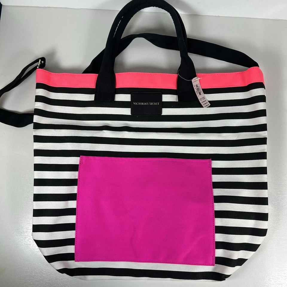 Victoria's Secret Large Tote Black/White/Pink Cross Body Beach Brand New W/Tag - Image 1 of 1