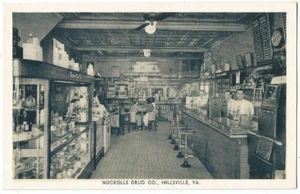 Postal antigua de Hillsville, VA Virginia, interior de farmacia Nuckolls - Imagen 1 de 2