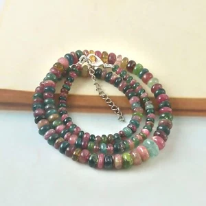 Natural Multi Tourmaline Beads Gemstone 925 Sterling Silver Necklace Jewelry1072 - Picture 1 of 3
