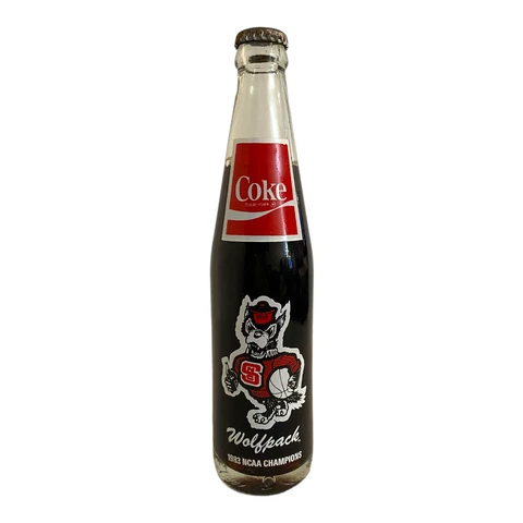 NC State Wolfpack Basketball COKE - 1983 NCAA CHAMPIONS Glass Coke Bottle SEALED Cover
