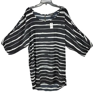 Express Damen Kleid Etuikleid kurz groß Cold Shoulder schwarz gestreift leicht - Bild 1 von 11