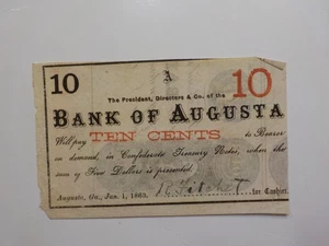Civil War Confederate 1863 10 Cents Note Bank Of Augusta Georgia Paper Money VTG - Picture 1 of 2