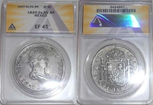 1820 Ferdinand VII Spain Silver Coin Mexico 8 Reales Zacatecas Mint Assayer AG - Picture 1 of 3
