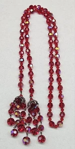 Vintage facettierte rote AB Glas Lariat Flapper 32 Zoll Halskette - Bild 1 von 19