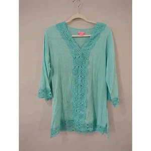 Isaac Mizrahi Swim Cover-Up Tunic Lace-Trim size Medium Turquoise - Picture 1 of 8