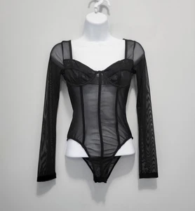 NWT Princess Polly Leonie Bodysuit Black Size US Size 2 Mesh Sheer Long Sleeve - Picture 1 of 8