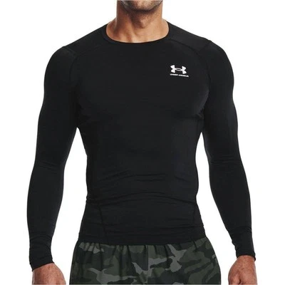 Under Armour HeatGear Armour Mens Compression Top Black Long Sleeve Gym Excerise - Image 1 of 4
