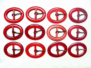 12 VINTAGE BUCKLES DARK RED MOONGLOW LUCITE OVAL SHAPE NOS 1-3/4" X 2-1/4" - Picture 1 of 4