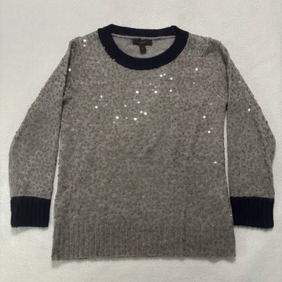 Suéter J.Crew Adornado Lentejuelas Mujer’s XS Gris Lana Mezcla Mohair Cuello Azul Marino Foto 1 de 4