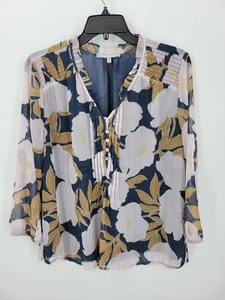 Daniel Rainn Top Damen große abstrakte Blumen Plissee gesmokt Boho künstlerische Bluse - Bild 1 von 10