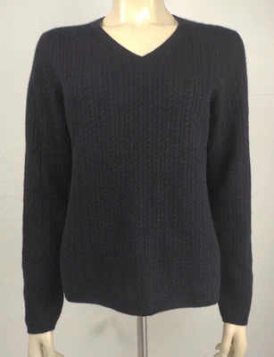 Geneva black 100% Cashmere cable knit V-Neck pullover sweater ladies Large - Image 1 of 4