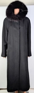 Forecaster of Boston Wool Black Fur Trim Hood, Raglan Sleeve Long Coat size 12 - Picture 1 of 4