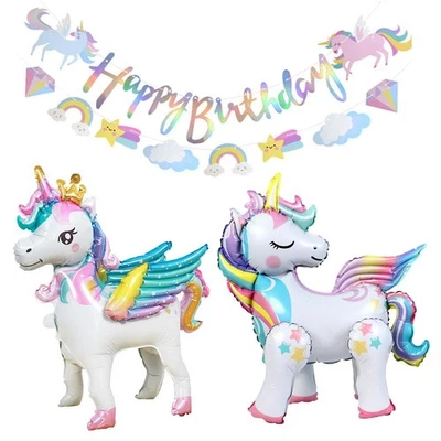 Guirnalda de banner de fiesta de unicornio de pie globo de unicornio niños niñas decoración de cumpleaños Foto 1 de 4