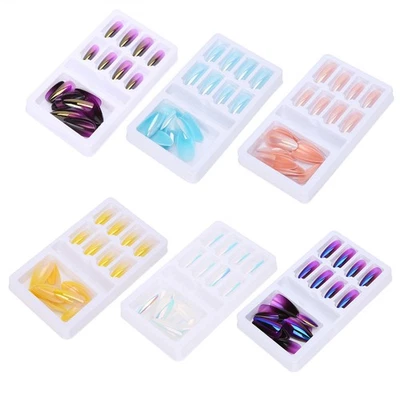 Gradient Pointed Fake Nails Tips Set Colored Full Cover False Nails With Nail - Image 1 of 4