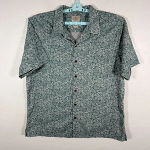 LL Bean Shirt Mens XL Green Camp Hawaiian Beach Island Sea Shells Tropics - Picture 1 of 7