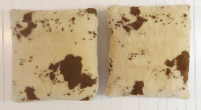 World Market Faux Fur Western Cow Print Square Pillow Covers Set Of Two 18"X18" - Image 1 of 4