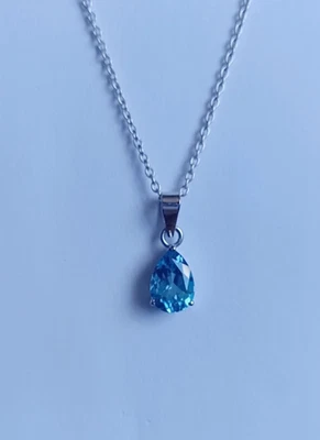 Ciondolo a goccia di topazio blu naturale in argento sterling 925 gioielli... - Immagine 1 di 4