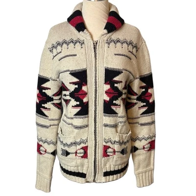 Cárdigan Suéter Vintage American Eagle Adulto XS Beige Negro Cremallera Rojo #513621 Foto 1 de 4