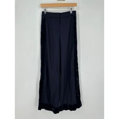 J. Crew Collection Wide Leg Pant with Velvet Size 2 G8657 Wool Navy Panels - Image 1 of 4