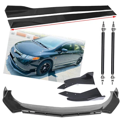 Carbon Fiber For Honda Civic Front Bumper Lip Splitters Side Skirt Strut Rod — 第 1/4 张图片