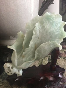  Natürliche grüne authentische burmesische Jade Jadeit Glückskohl Statue - Bild 1 von 5