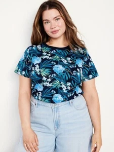 OLD NAVY Women's Sze XXL TALL EveryWear CrewNeck Soft Cotton T-Shirt-Navy Floral - Picture 1 of 7