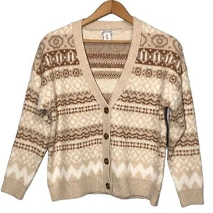 CUPCAKES AND CASHMERE | Oatmeal Fair Isle Grandpa Cardigan Sweater size Small - Picture 1 of 11