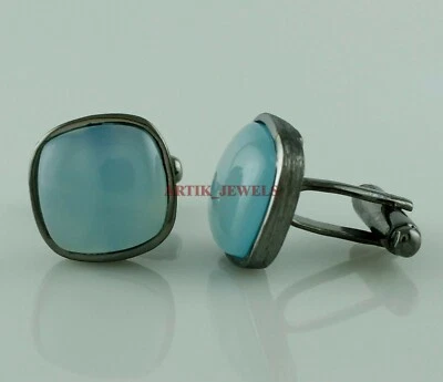 Gemelos de plata de ley 925 con piedras preciosas de calcedonia natural #2645 Foto 1 de 3