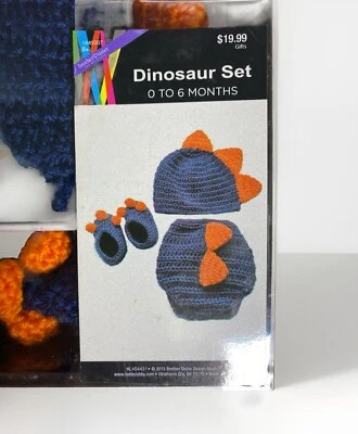 Adorable Knit Dinosaur Set Infant Size 0-6 Month Diaper Cover Booties Hat NIB - Image 1 of 4