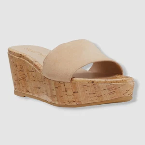$375 Stuart Weitzman Women Beige Summer Suede Wedge Slide Sandal Shoes Size 9.5 - Picture 1 of 6