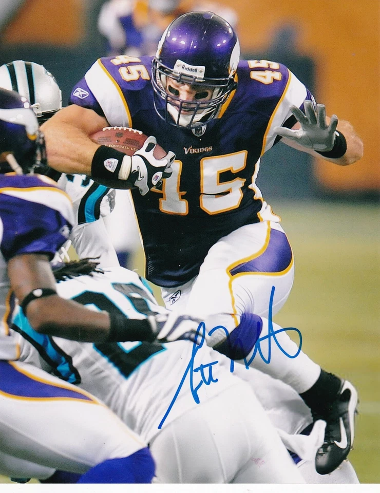 GARRETT MILLS MINNESOTA VIKINGS ACCIÓN FIRMADO 8x10 Foto 1 de 1