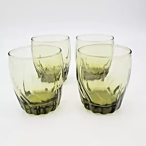 4 Anchor Hocking Ivy Green Glasses Park Central Star Fire Swirl Short Drinking - Picture 1 of 5