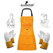Premium Leather Welders PPE Apron and TIG Welding Gauntlet Glove Pack