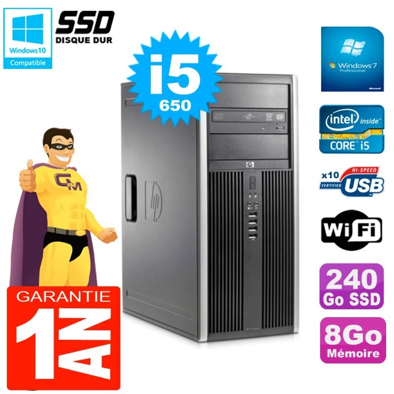 PC HP 8100 TOUR Core I5-650 RAM 8Go SSD 240Go Grabador DVD Wifi W7 - Imagen 1 de 1