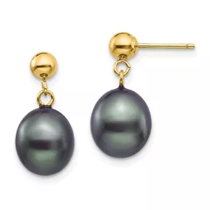 Pendientes colgantes y colgantes de perlas cultivadas de arroz negro de 8-9 mm de oro amarillo de 14 k 0,18 g - Imagen 1 de 4