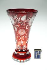 Große Vase Glas Rot überfangen Blumendekor Antik um 1840 28 cm hoch