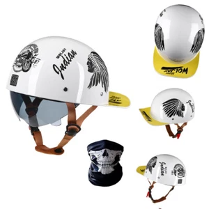 Motorcycle Half Helmet Baseball Cap Scooter Bike Crash Helmet +Sun Visor&Mask - Picture 1 of 17