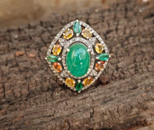 Natürlicher Smaragd & gelber Citrin viktorianischer Ring Geburtsstein Ring Geschenk für jemanden - Bild 1 von 7