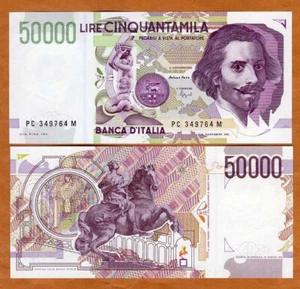 Italy, 50000 (50,000) Lire, 1992, P-116b, Last pre-Euro, UNC - Picture 1 of 1