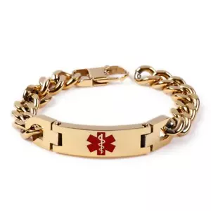 Personalised Gold Colour Emergency Medical Alert Chain Bracelet - Picture 1 of 1