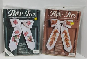 JCA BOW TIES CROSS STITCH DOOR BOW KITS LOT OF 2 KIT FALL LEAVES & HUMMINGBIRDS - Picture 1 of 7