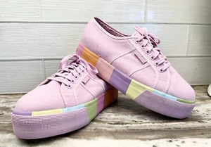 Superga Platform Sneakers Purple Unisex M8.5/W10 Pastel Rainbow New - Picture 1 of 15