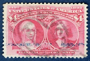 [st7021] USA 1893 Scott#244 used $4 crimson lake “Isabella and Columbus” cv:$975 - Picture 1 of 2