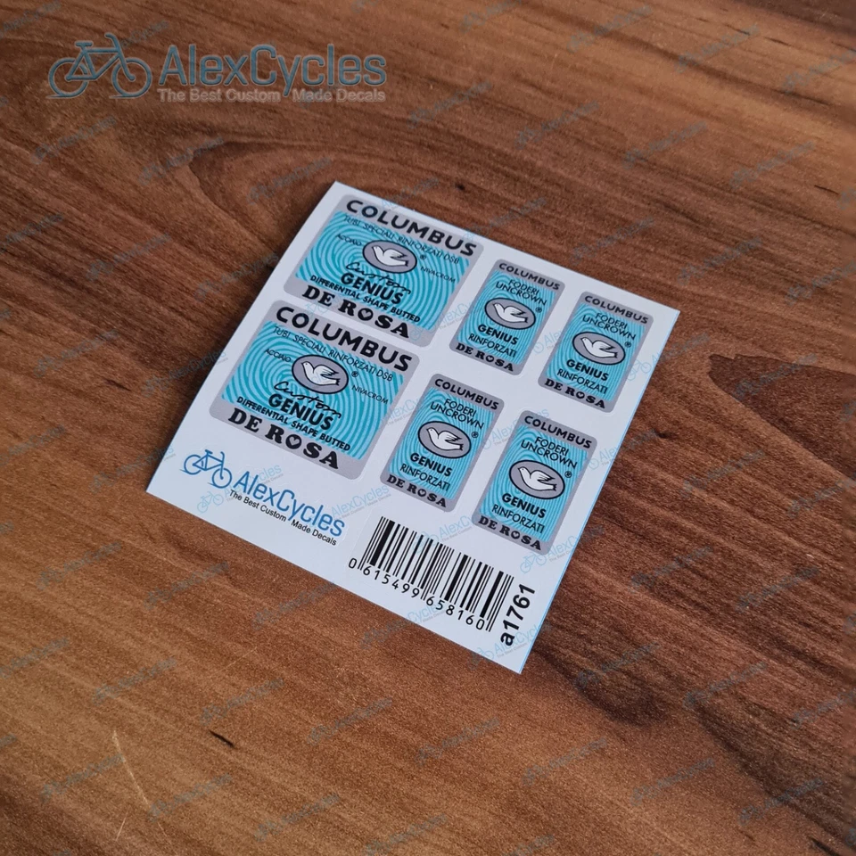 Bicycle Columbus GENIUS DE ROSA Custom DSB BUTTED Frame & Fork Decals Stickers - Image 1 of 1