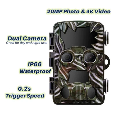 4k HD Night Vision Hunting Game Trail Dual Camera 20MP Trigger Wildlife Scouting - Image 1 of 4
