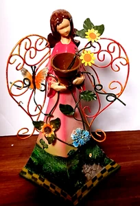 Hada ángel jardín con alas de metal girasoles mariposa vintage - Imagen 1 de 4